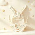 100% Organic Cotton Watercolour Bunny Print Baby Long Ear Bonnet & Bib 2Pcs Set