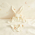 100% Organic Cotton Moon & Star Print Baby Long Ear Bonnet & Bib 2Pcs Set
