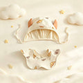 100% Organic Cotton Croissant Print Baby Ear Bonnet & Bib 2Pcs Set