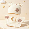100% Organic Cotton Wink Bear Print Baby 3D Ear Hat & Cloud Bib 2Pcs Set