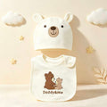 100% Organic Cotton Daddy & Me Bear Print Baby Ear Hat & Bib 2Pcs Set