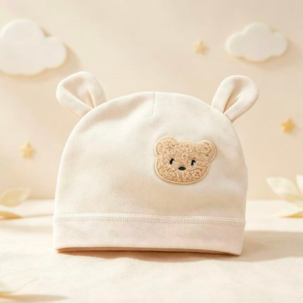 100% Organic Cotton Bear Ear Patch Baby Beanie